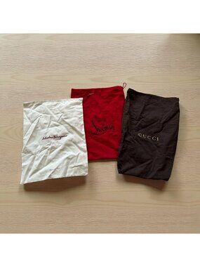 LOUBOUTIN GUCCI FERRAGAMO Lot of 3 Shoe Dustbags